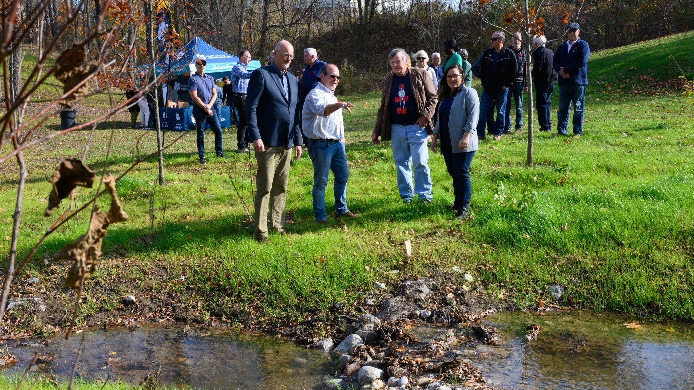 Representatives from NPCA, Waters Edge, Town of Pelham gathered around project area 