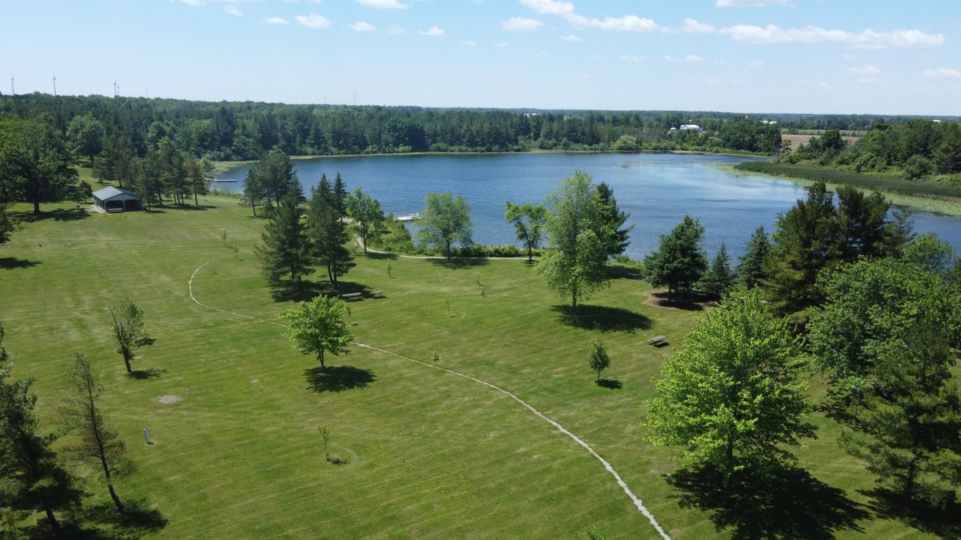 An aerial shot of Dils Lake