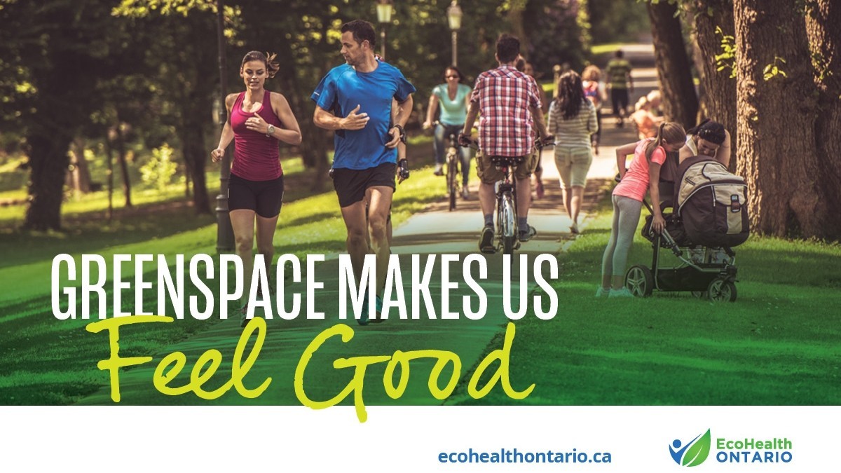 People running and spending time outdoors in green space and trees