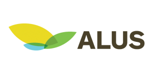 ALUS logo with 3 colours yellow blue green 