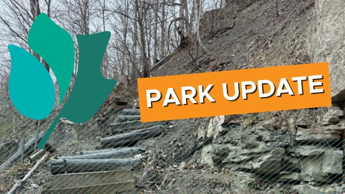 Park update graphic with Beamer Memorial stairs in the background