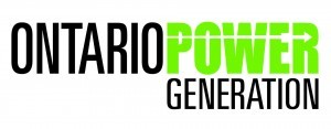 Logo of OPG, Ontario in black, Power in green, generation in black underneath 