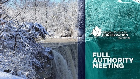 Graphic of Ball's Fall with text overlay  of full authority meeting and NPCA logo