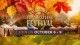 Thanksgiving Festival graphic, orange and red fall colours, logo, join us from October 6 to 9 2023 